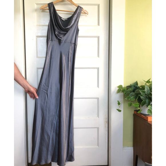 Vintage Bebe Moda Charcoal Silky Cowl Neck Maxi Gown Size 8 Made in USA 90s - Picture 2 of 11